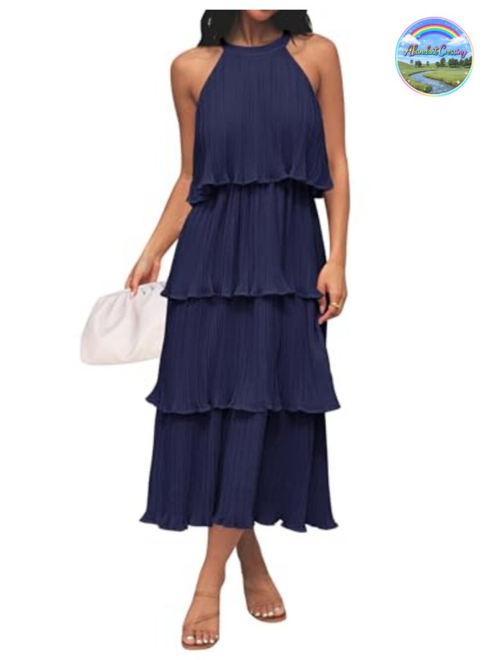 Womens Summer Halter Ruffle Midi Dress Wedding Guest Sleeveless